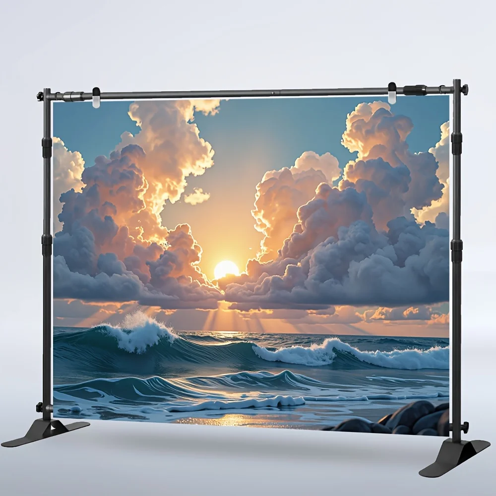 1pc Stunning Blue Ocean Waves Tapestry - Vibrant Sunset Cloud Design, Polyester Party  for Home Decor, Weddings, Birthdays view 3