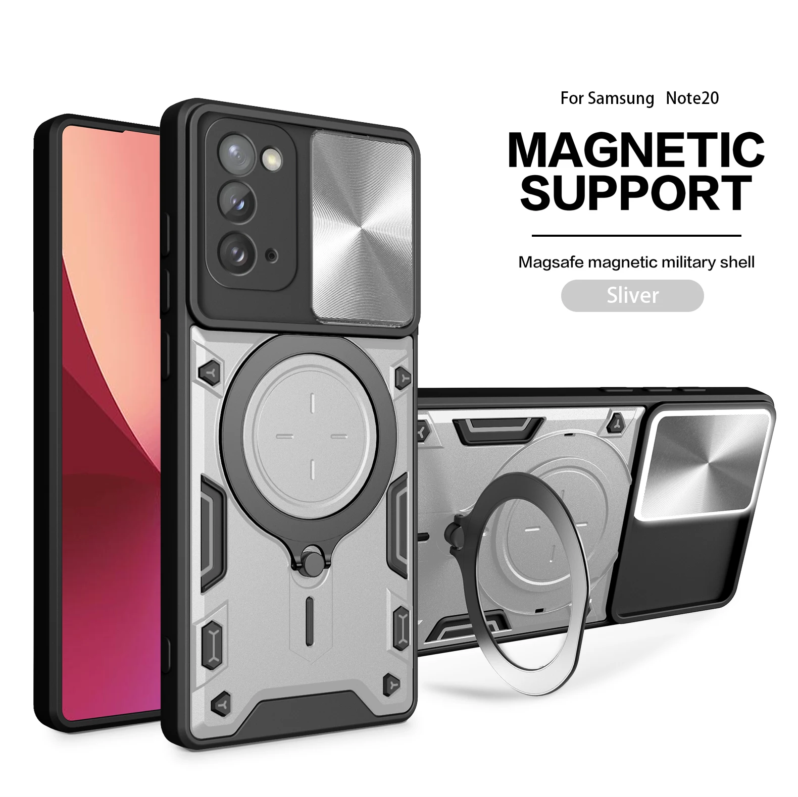 For Samsung Galaxy Note20 Phone Case Samsung Note 20 Heavy Duty Rugged Armor Magnetic Bracket CaseSlide Camera Protection Cover