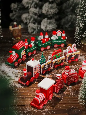 Christmas Wood Train Decoration,Christmas Ornaments With Moving Train,Home Noel,Happy New Year 2025 Gifts