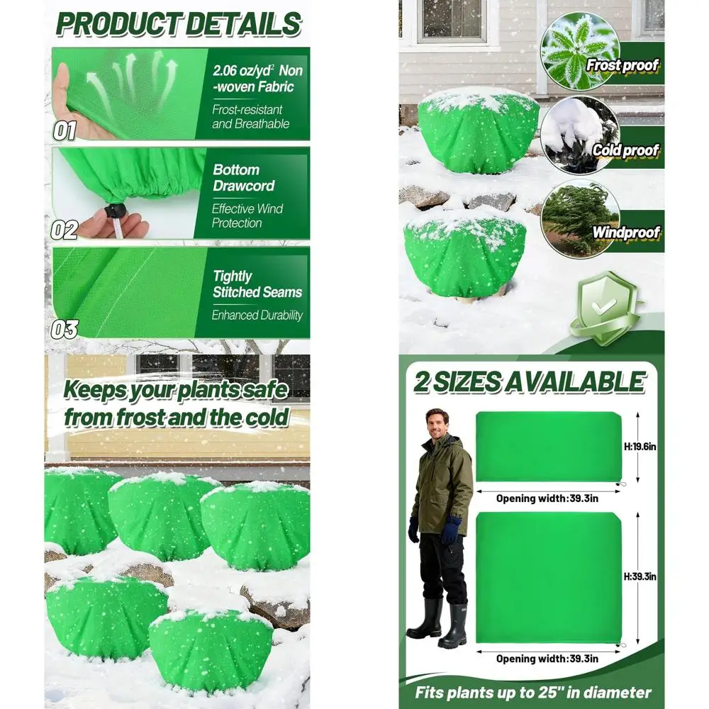 

19.6x39.3 Winter Plant Covers for Outdoor Garden Protection, Green Frost Blankets with Drawstring for Shrubs and Roses