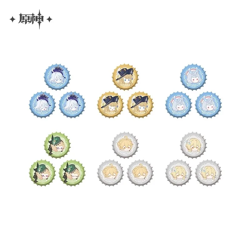 

Official miHoYo Genshin Impact Strong Fragrance Fantasy Series Q edition Bottle Cap Badge Set Genuine Anime Game Accessories