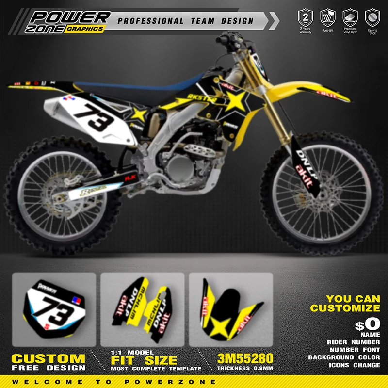 

Наклейки на мотоцикл POWERZONE на заказ для SUZUKI RMZ250 2007 RMZ250 2008 2009 RMZ 250, индивидуальный комплект защиты графического номера 07