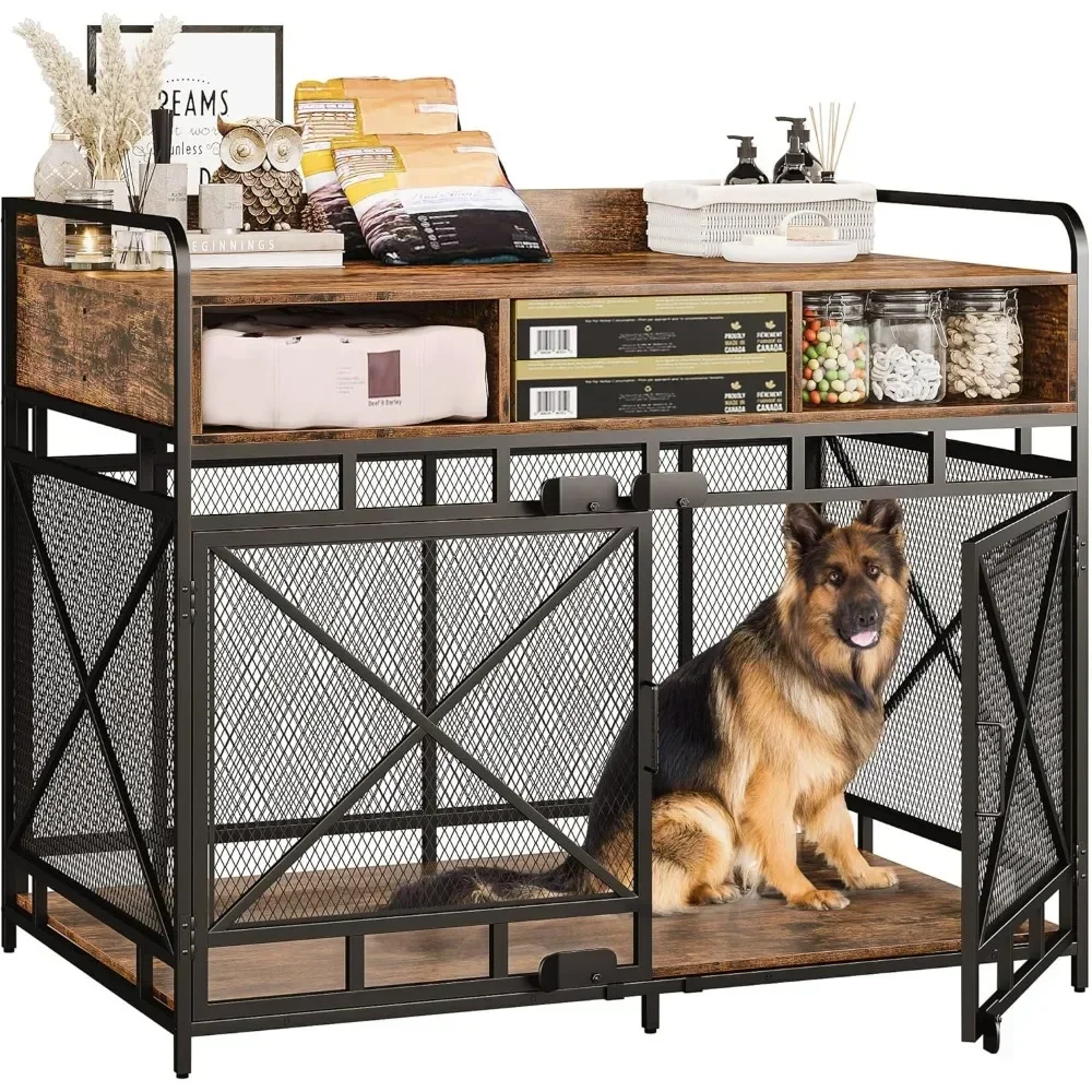 Dog Crate Furniture, Wooden Dogs Crates End Table,43 Inch Dogs Kennel with Drawers, Dog Crate