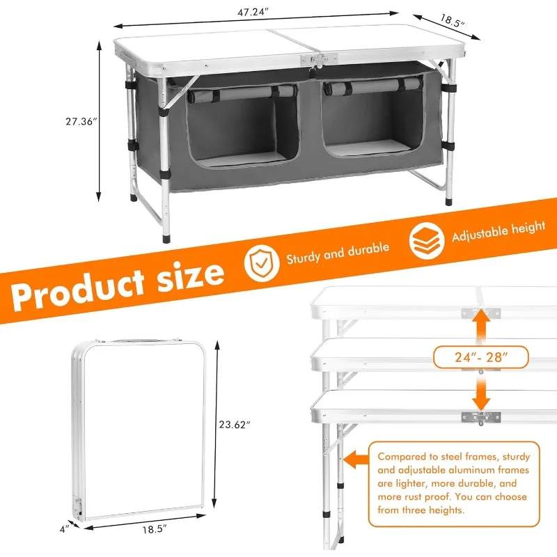 Aluminum Table with Adjustable Legs for Outdoor Travel Beach, Backyards, BBQ, Party and Picnic Foldable Table