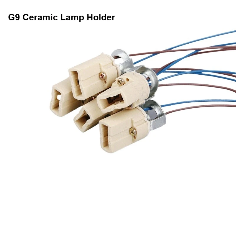 

5pcs G9 Light Bulb Socket Ceramic Lamp Base Holder Connector Blue Brown PTFE Wire Bracket Lamp Holders