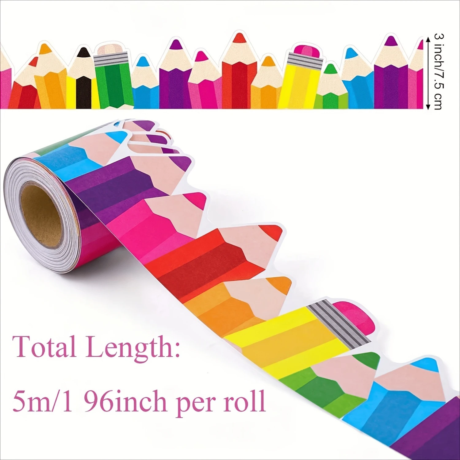 Pencil-Shaped Bulletin Board Border Sticker - Colorful Classroom Decor for Back-to-School, Display Boards, Teacher Workspace