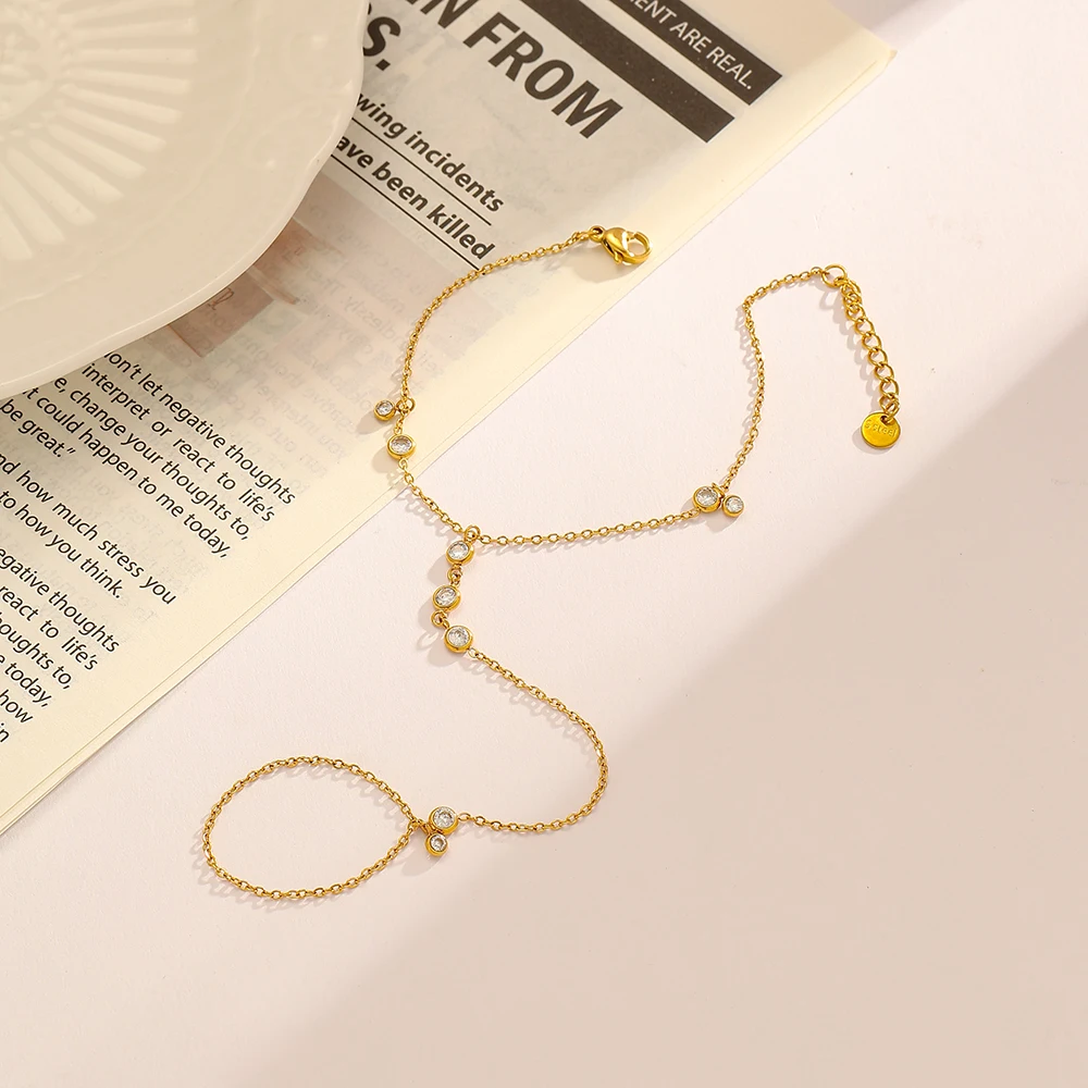 MsKyra สร้อยข้อมือสแตนเลสชุบทอง 18k สีเพทายโซ่นิ้วกันน้ําสร้อยข้อมือทุกวันสําหรับผู้หญิงของขวัญพรีเมี่ยม