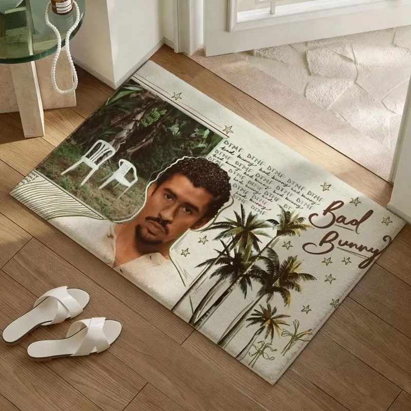 Global Reggaeton Star B-Bad Bunnys Floor Mat Soft Flannel Non-Slip Door Mat - Thickened Rug for Living Room Home Decor Doormat