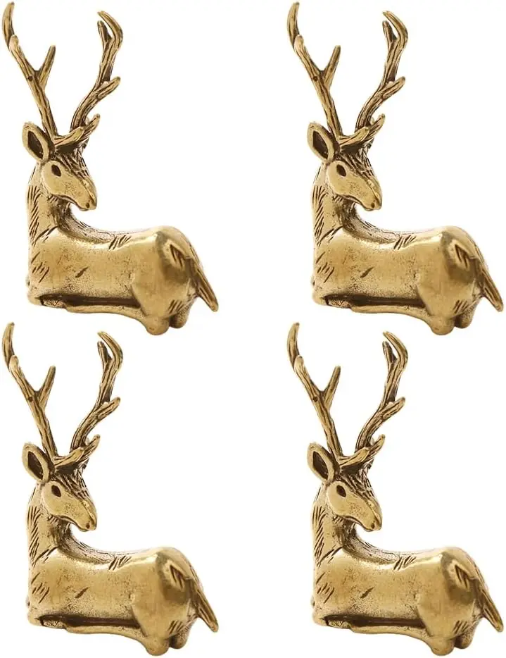 

4Pcs Adorable Deer Figurine Solid Brass Decor Office Desk Ornament