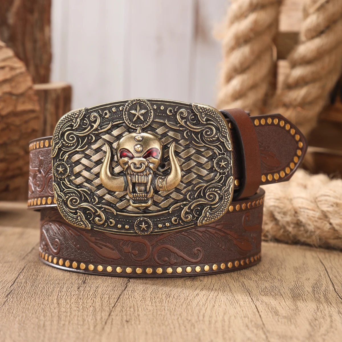 1pc Western Cowboy Style Belt - Suitable for Both Men and Women. Western Buckle PU Embossed Belt. Perfect for Daily Outings.