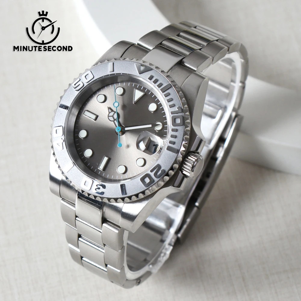 

MINUTESECOND NH35 Watch Sapphire Crystal Automatic Movement 40mm Men's Ceramic Bezel Stainless Steel NH35A Waterproof Grey Watch