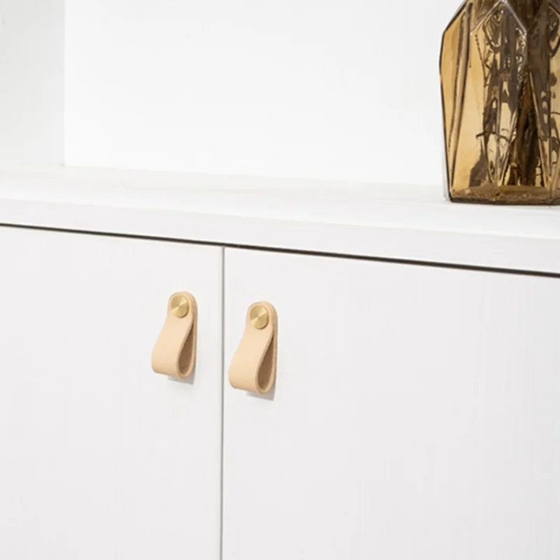 Nordic Style Furniture Handle Solid Color Leather Drawer Pull Cabinet and Wardrobe Door Handle Hardware