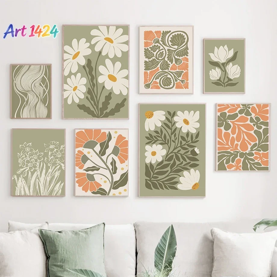 Retro Flowers Vase Leaves Gallery Anemone Wall Art Poster And Prints Plant Canvas Painting Wall Pictures For Living Room Deco
