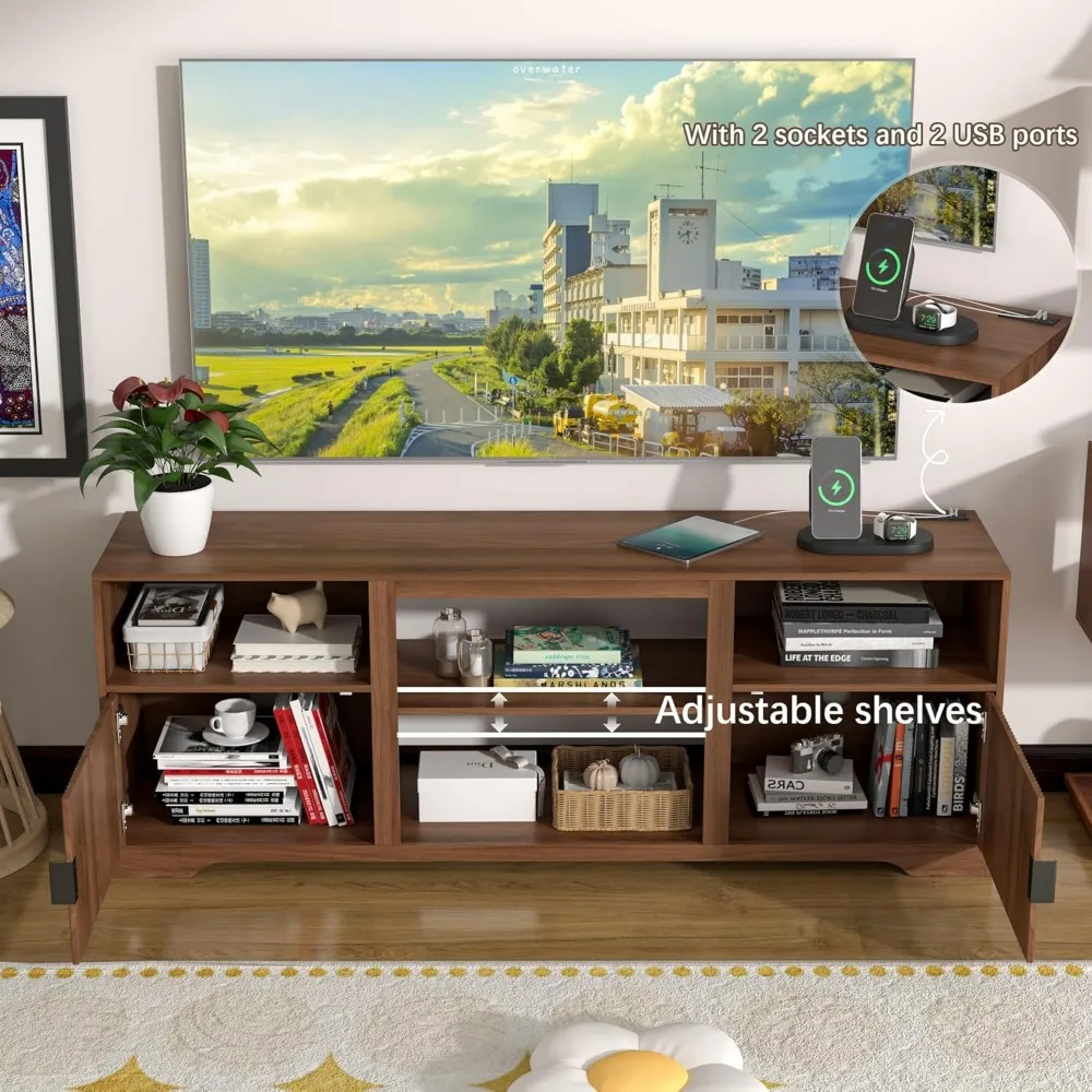 80 TV Stand, Entertainment Center with Adjustable Shelf, Modern Fluted Design for TVs