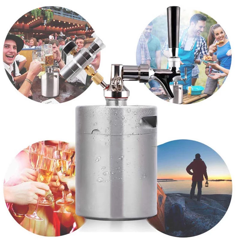 Mini Keg Growler Kit (2-4L Beer Keg & Adjustable Beer Faucet & 60psi Co2 Charger & Beer Keg Spear),Beer Disoenser For Home Brewi