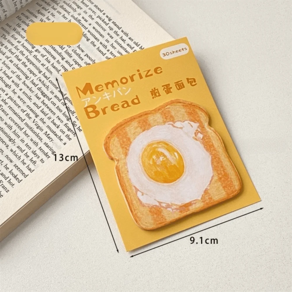 30 Sheets Simulated Toast Sticky Note Pad Self-adhesive To Do List Tearable Memo Pad Simulated Bread Shape Cartoon Notepad