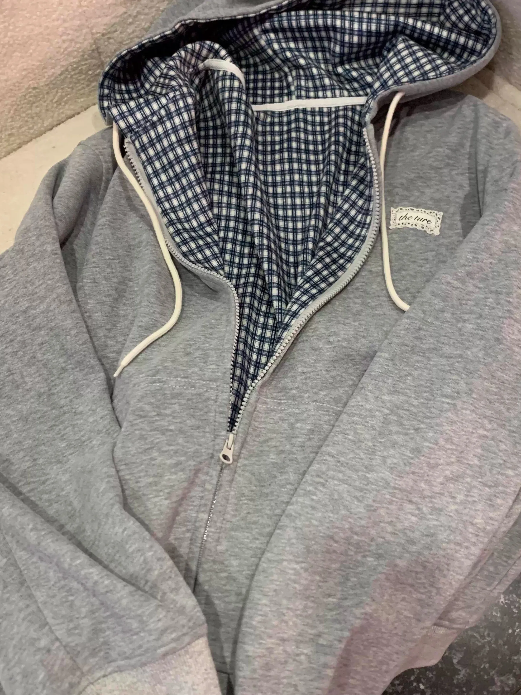Unisex Loose Fit Zipper Hoodie Sweatshirt Fashionable Commuting Breathable Polyester Cotton Blend Long Sleeve Plaid Design