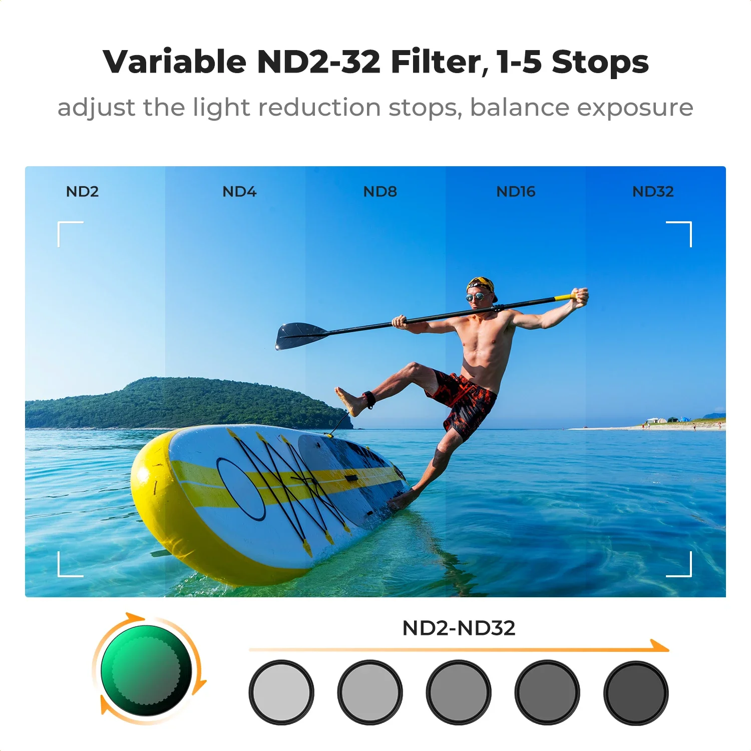 K&F CONCEPT Zmienny filtr ND8/ND32/ND2-32/ND32-512 do DJI Osmo Action 5 Pro 4 3, wielowarstwowe szkło neutralne do redukcji świa — zdjęcie produktu 4