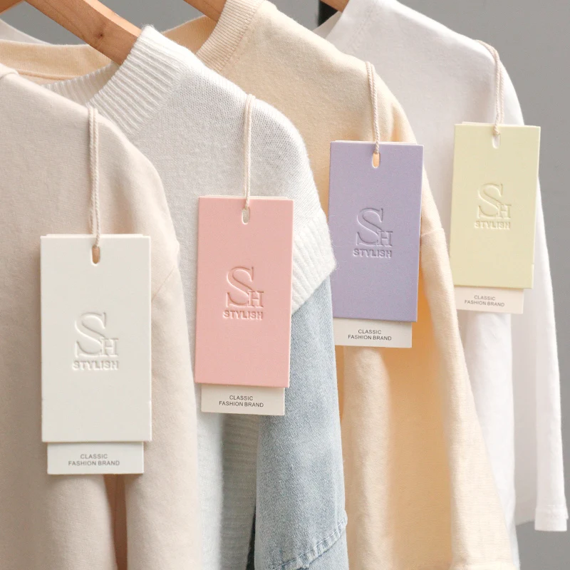 100pcs Simple Garment Tags Special Paper Custom Price Size Logo Hangtag Sweet Women's Clothing Hang Cards Custom Colour Printing - view 2