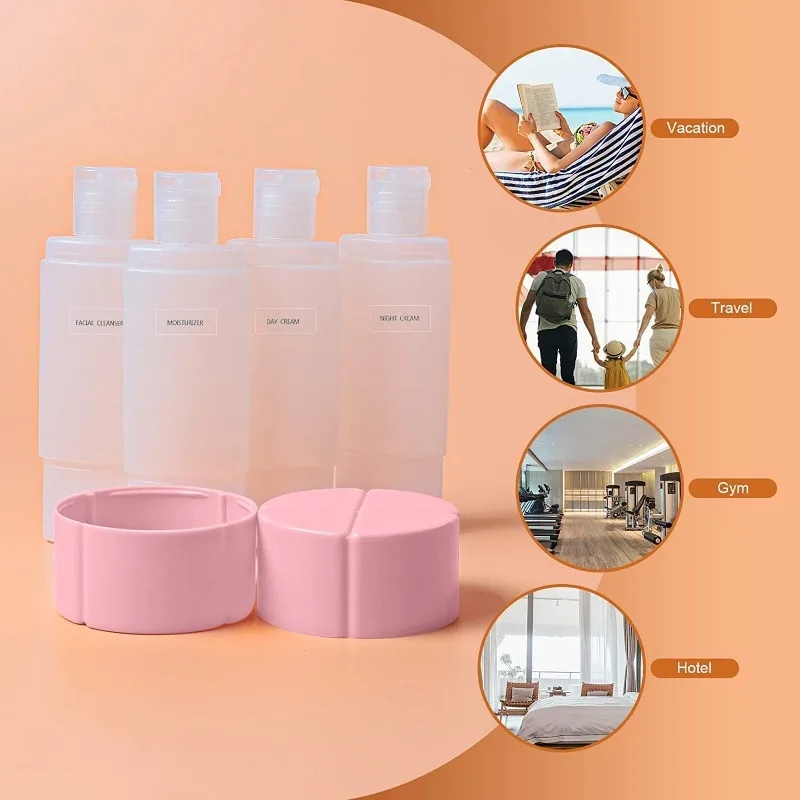 4-in-1 Auslaufsichere Flasche 4 * 60ml für Reise Fitness Camping Handgepäck Reisegröße Toilettenartikel Shampoo Lotion Flasche – Detail 7