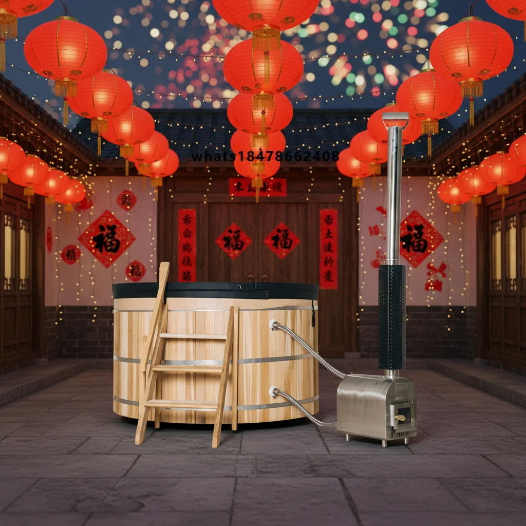 Traditional Design Canadian Red Cedar Outdoor Spa Bathtub Portable Wood-burning Hot Tub for Villa Application