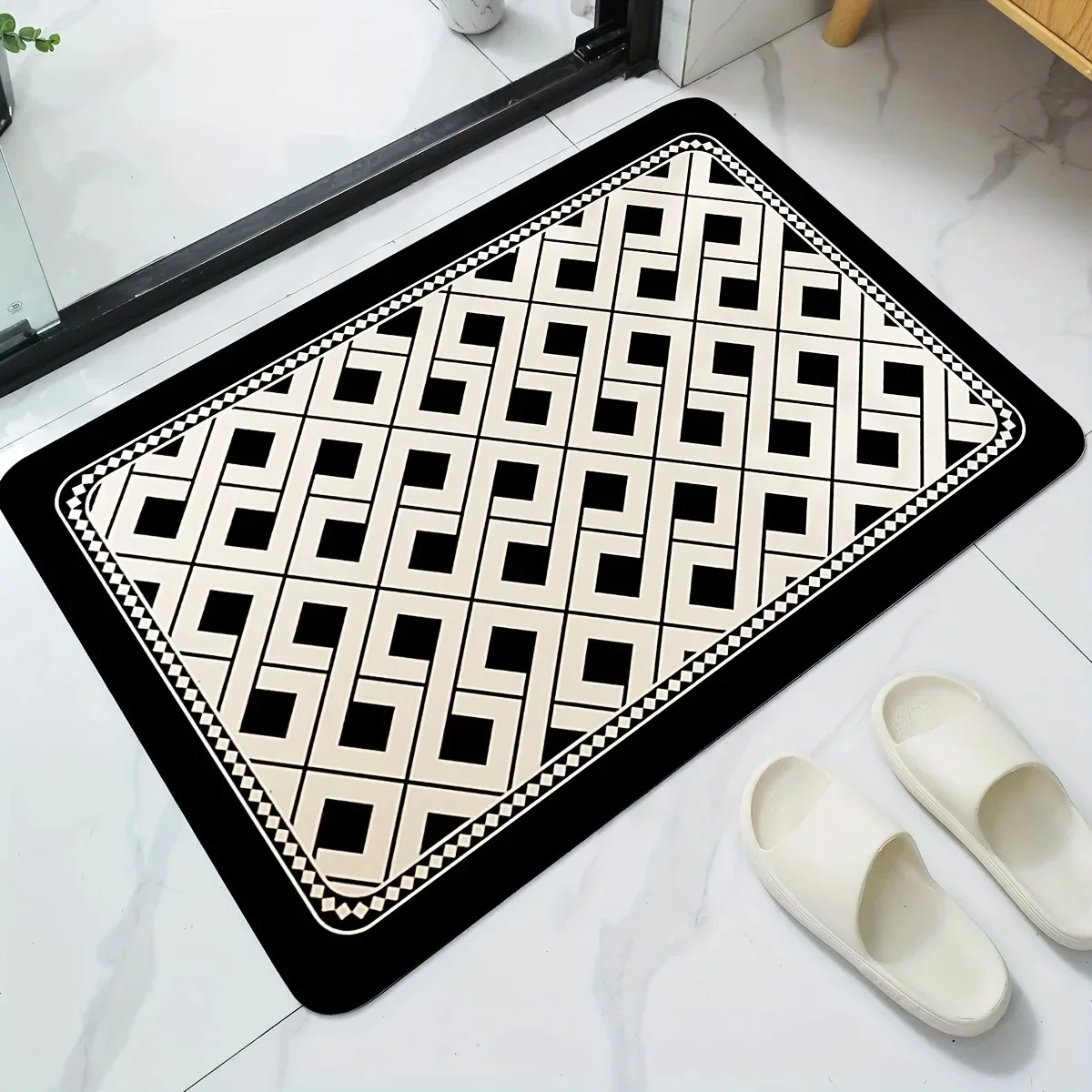 Black Border Geometric Pattern Door Front Mat Decoration Home Bathroom Floor Mat