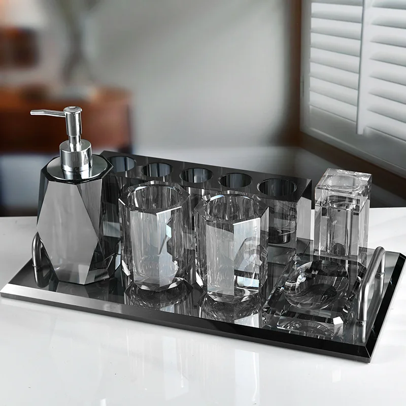 Customizable logo crystal toiletries set, high-end crystal mouthwash cup, bathroom accessories, hotel crystal set.