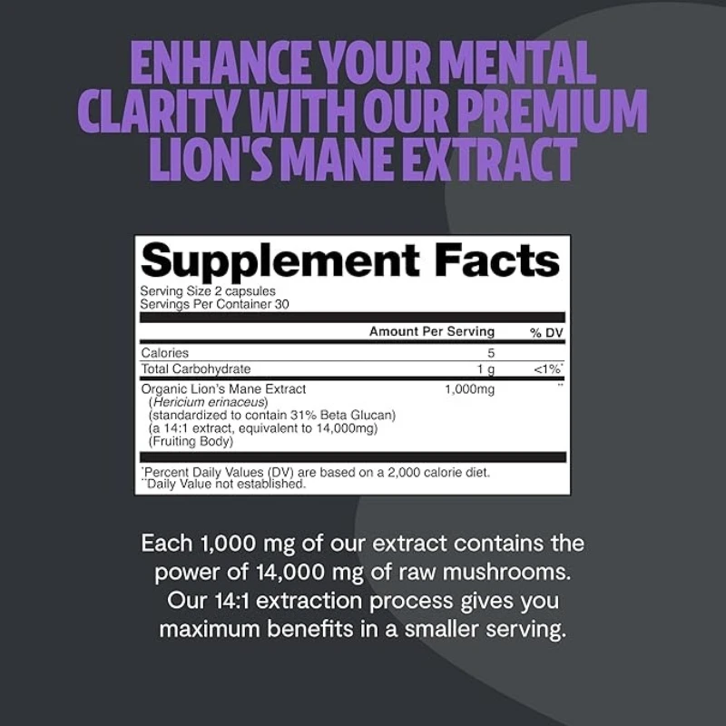 Lion Mane, Turkey Tail, Ganoderma Lucidum, Cordyceps Sinensis, 8-in-1 Mushroom Supplement Overall Health Support  60 Capsules view 2