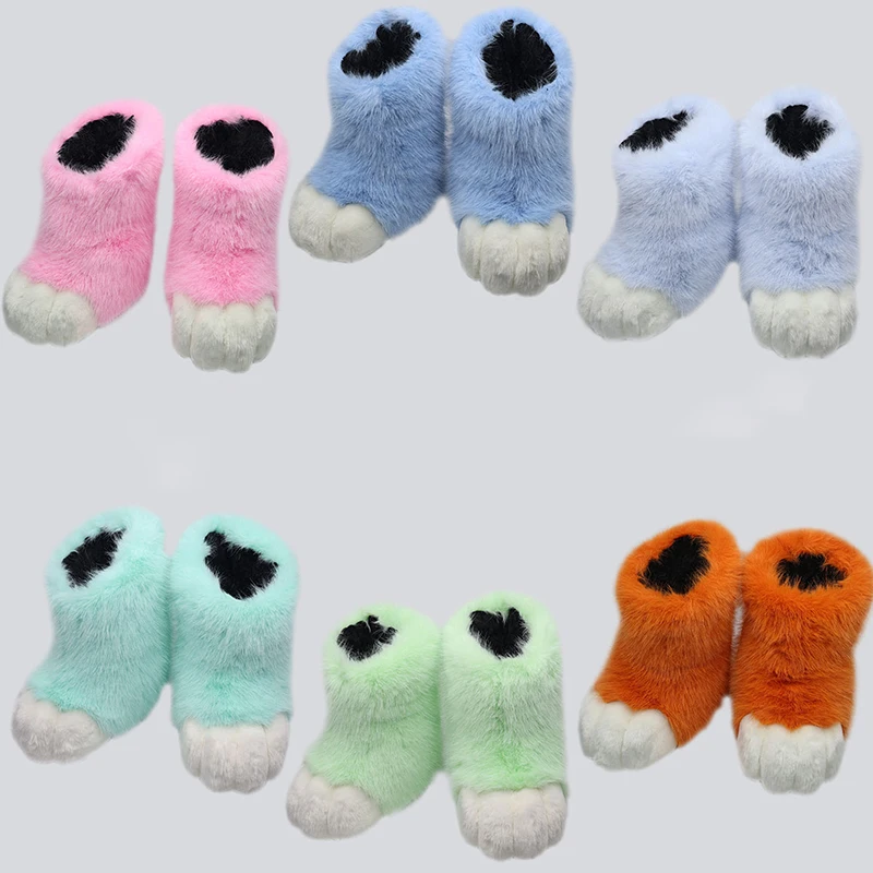 

Faux Fur Cat Paw Slippers Plush Animal Foot Cover for Teens Women Cosplay Anime Party Home Wear Accessory