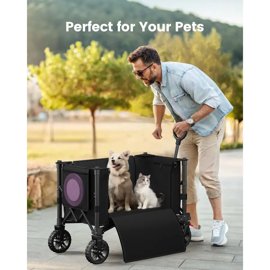 

Carts Foldable, Collapsible Wagon Cart with 220 lbs Max Load and Expandable Storage Space, HeavyDuty Foldable Wagon Cart with Wh