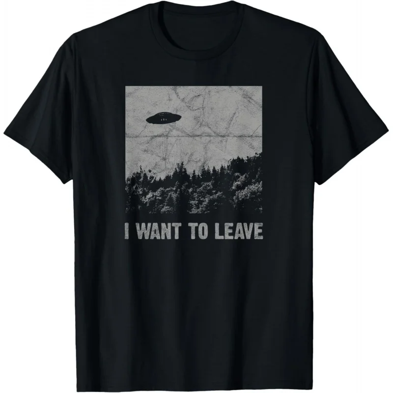 Men's and Women's Sports Leisure New Fashion Short Sleeves, I Want to Leave UFO Roswell Alien Conspiracy Black Top T-shirt