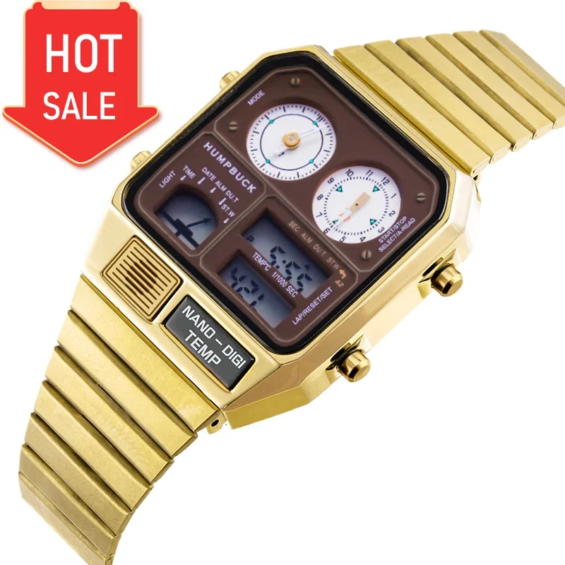 

HUMPBUCK Men's Watches Square Dial Creative Design Waterproof Sport Watches with LED Display Stopwatch and Temperature Display