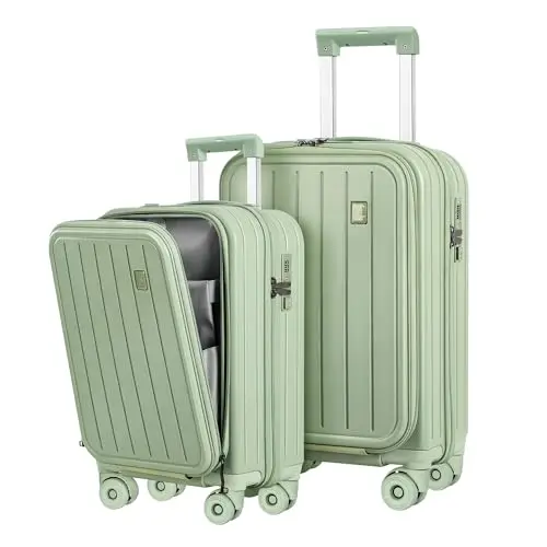 

Комплект из 2 чемоданов с верхним открытием, жесткий корпус из поликарбоната, на колесиках, с замком TSA (зеленый)
