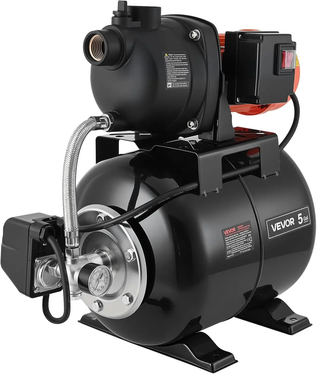 1.1 HP Shallow Well Pump with Pressure Tank, 120V 1320 GPH, Plastic Irrigation Jet Pump with 5-Gal Tank, Automatic Water Booster