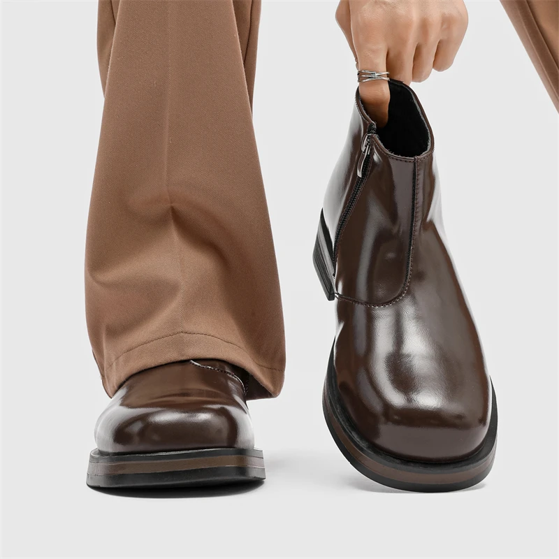 DIMANYU Men's Chelsea Boots Side Zipper Large Size Ankle Boots Man Vintage Thick Sole Casual Short Boots For Men 