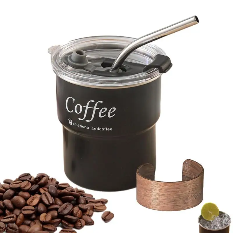 Travel Tumbler With Straw 300ml Tumbler Mugs In Stainless Steel Camping Travelling Tumblers With Non-Slip Cup Sleeves For Coffee