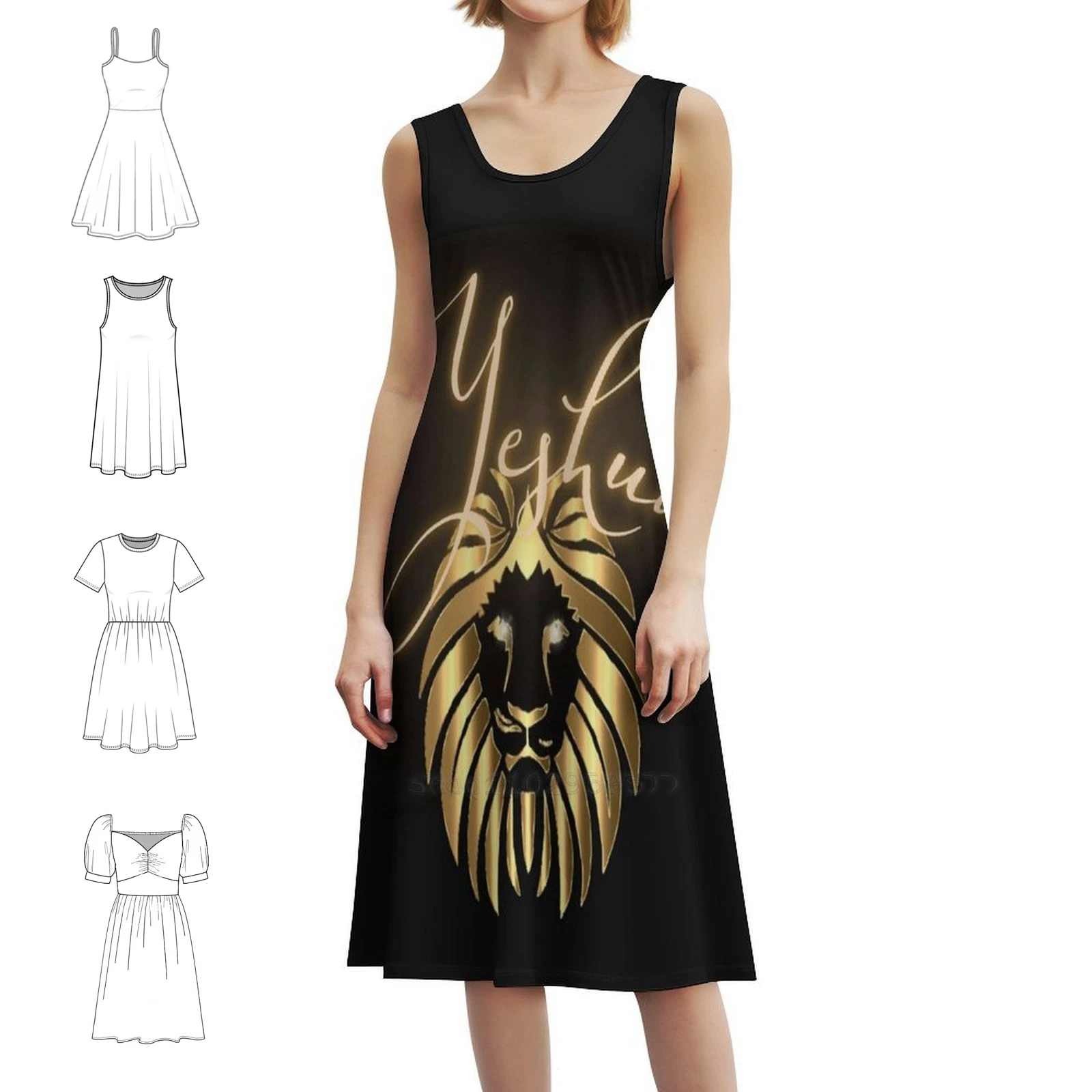 Yeshua Gold Lion Of Judah. Bohemian Sleeveless Dress Multi-Print Beach Vacation Party Dress Yeshua Jesus Yeshua Classic Woman