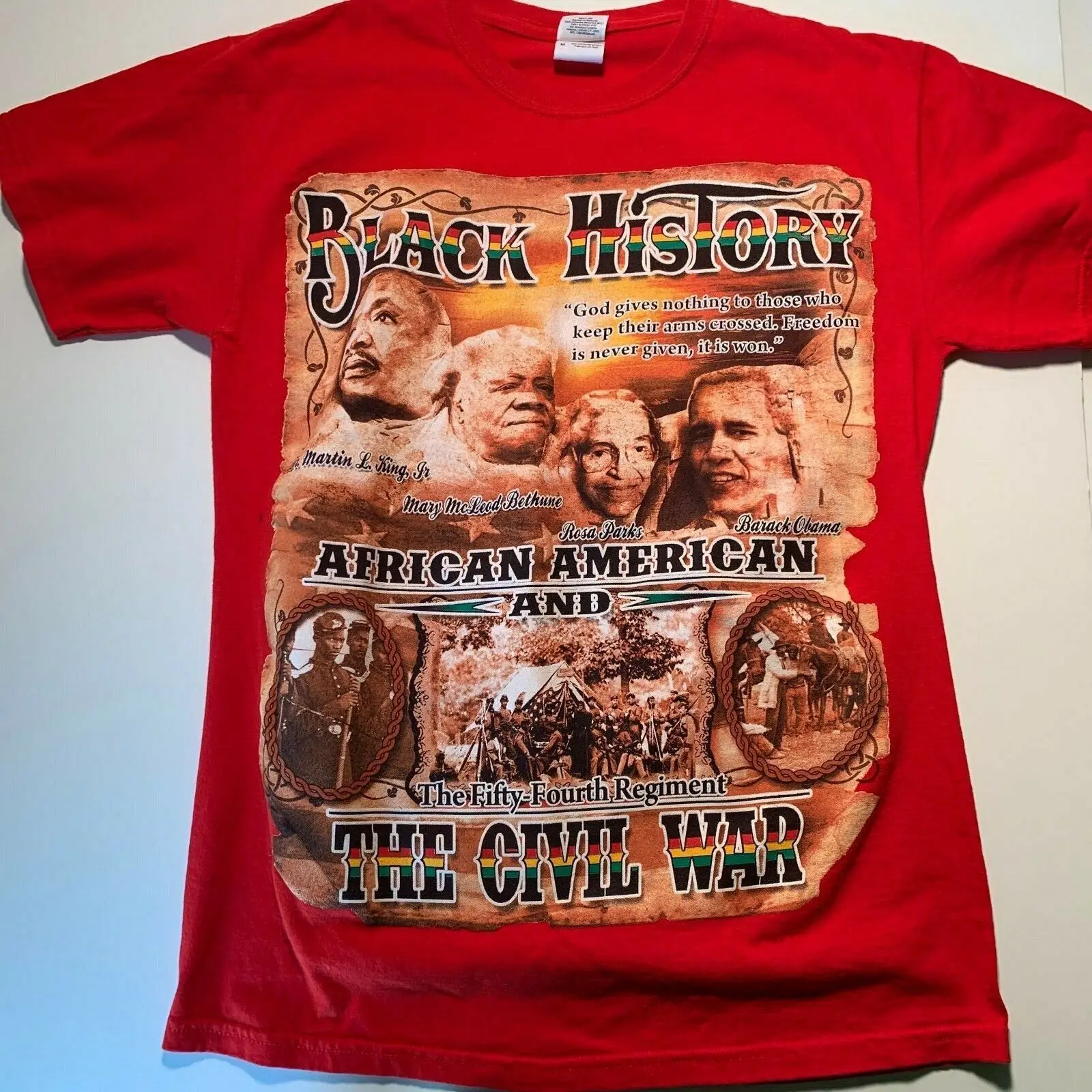 

Black History t-shirt double sided MLK Malcolm X Rosa Parks President Obama sz M