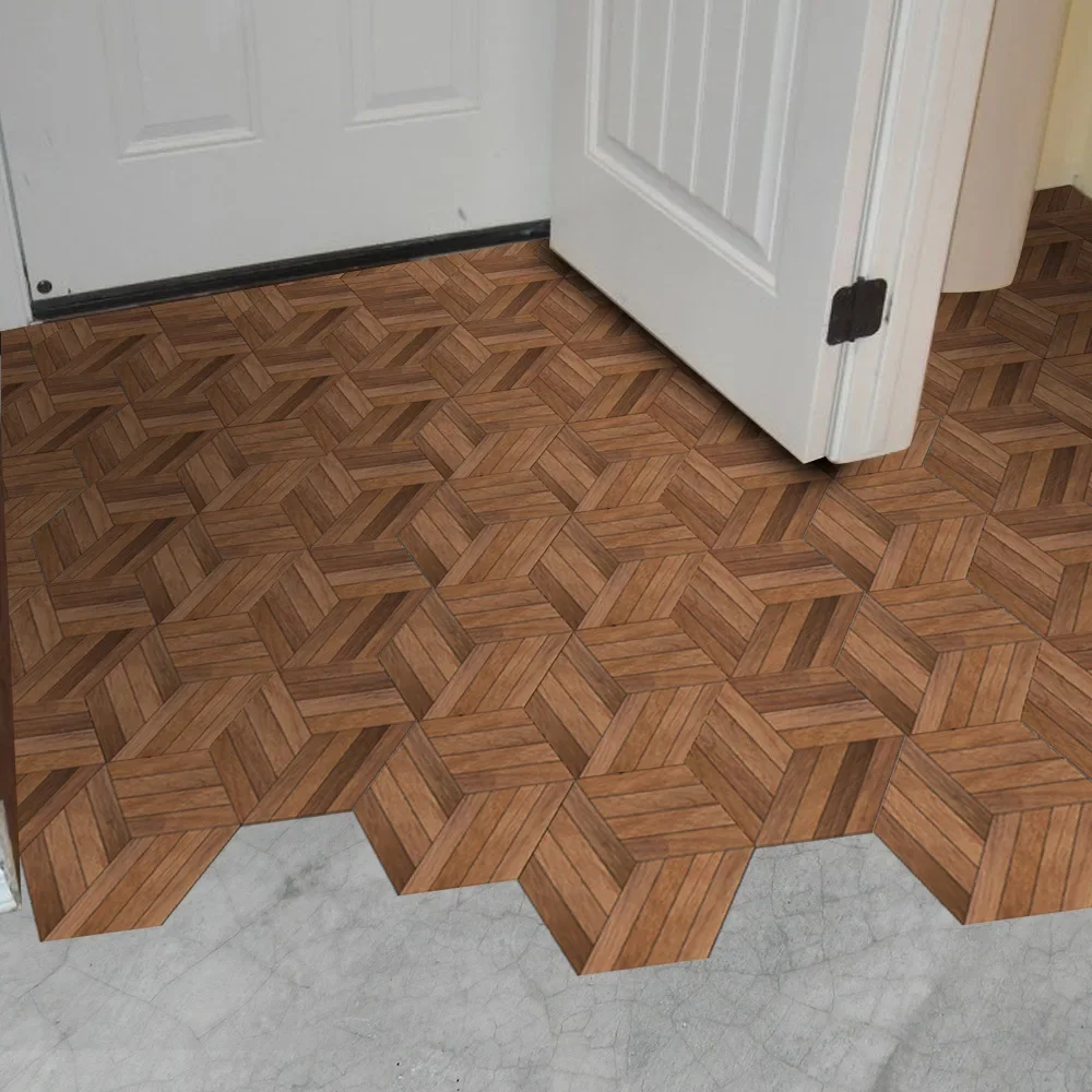 Non-Slip Self-Adhesive Vinyl Floor Sticker, Wear-Resistant, PVC, Home Decor, 10 Pcs Wood Pattern Decals for Living Room Kitchen