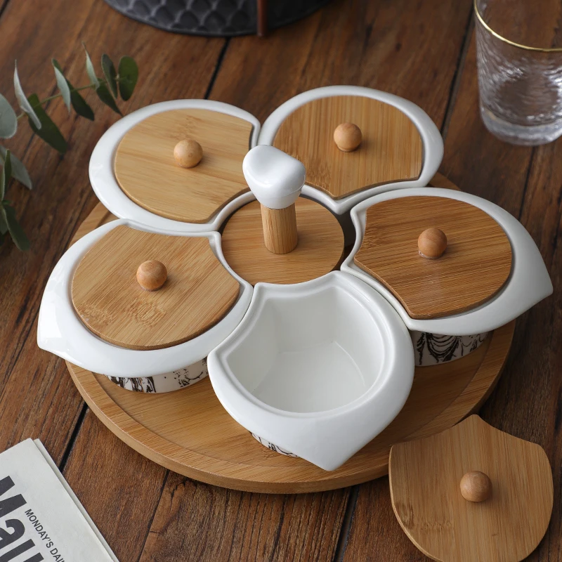 

Grid Fruit Plate with Lid Creative Pattern Dim Sum Plate Snack Fruit Plate Set