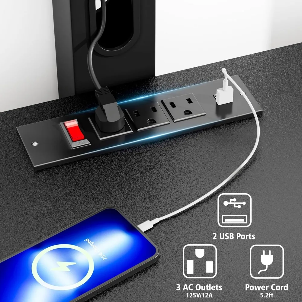 حامل تلفزيون مع حامل و7 أدراج قماشية، مركز ترفيه LED مع منافذ طاقة لأجهزة تلفزيون 32 45 55 60 65 70 بوصة، فستان أسود