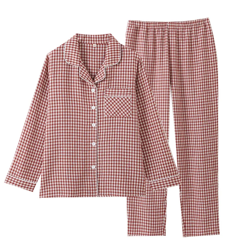 

Couple Cotton Plaid Sleepwear Autumn New Men's Long Sleeve Pyjamas Set Two-piece Pajamas For Women Nightwear Sleep Wear Nightie