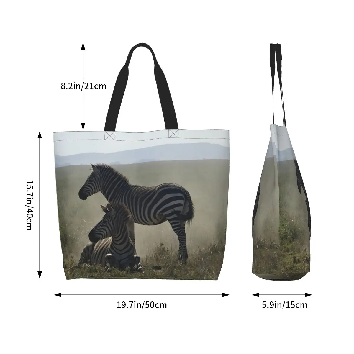 Zebras At Play Shopping Tote Bag Canvas Large Capacity Shoulder Bags Shopper Grocery Handbag for Women