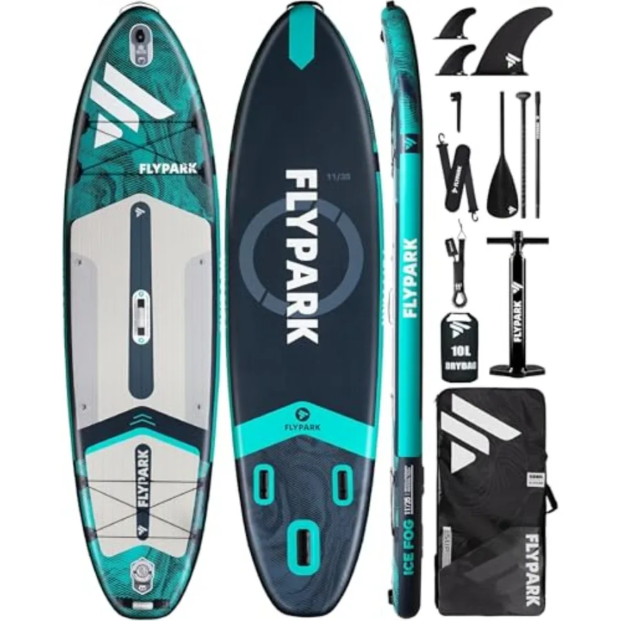 Aufblasbares SUP-Paddelboard aus PVC-Material, blau, extra breit (35 Zoll) für mehr Stabilität, belastbar bis 430 lb/3 Personen, inklusive Zubehör.