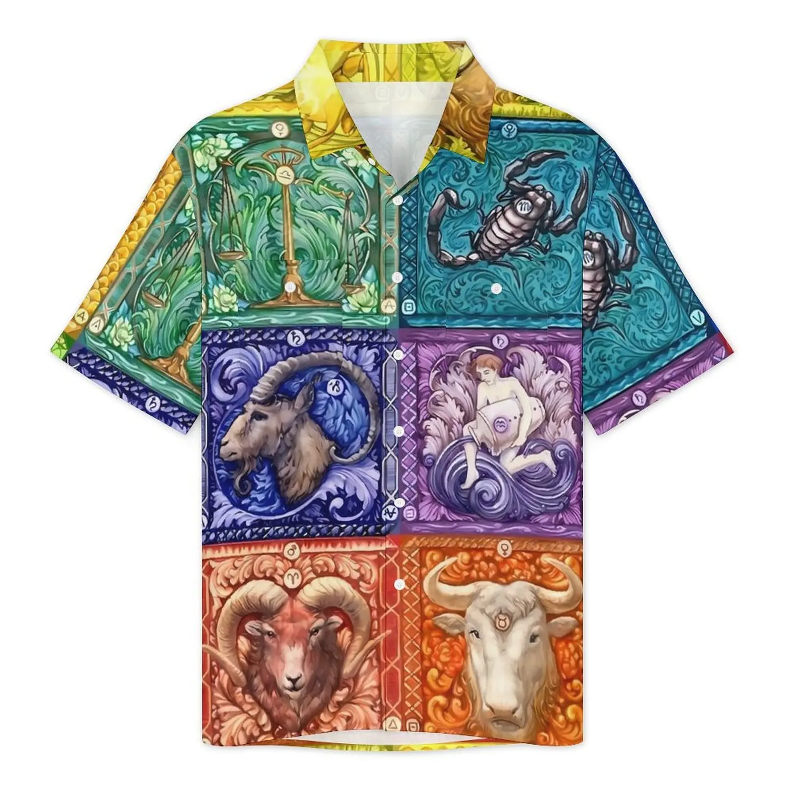 Hawaiian Shirt Beach Astrology Blouses Zodiac Print Elegant Casual Shirts Man Short Sleeves Comfortable Plus Size 4XL Clothing