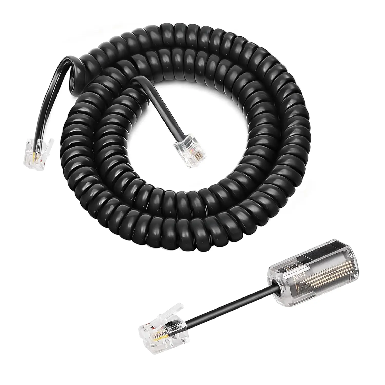 Telephone Handset Cord and Detangler Set, 8Ft Uncoiled Cable with 360° Anti-Tangle Swivel for Standard RJ9 Phones