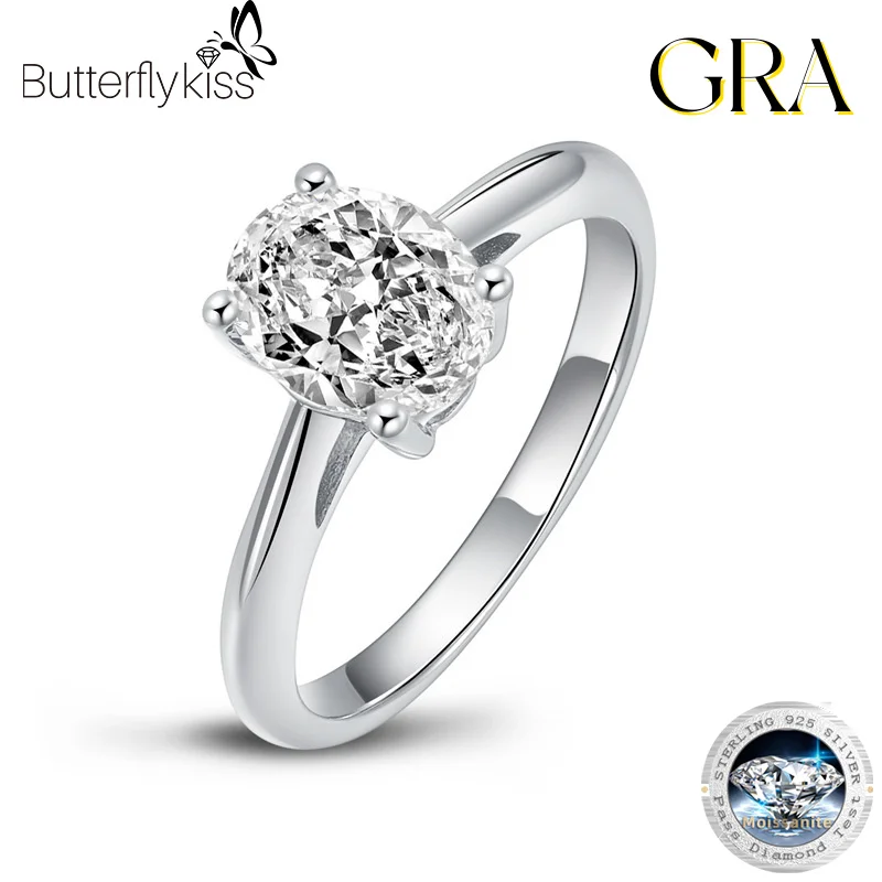 

Butterflykiss New In 100% 925 Sterling Silver 2CT Oval Cut Moissanite Gemstone Engagement Rings For Women Fine Jewelry Diamond