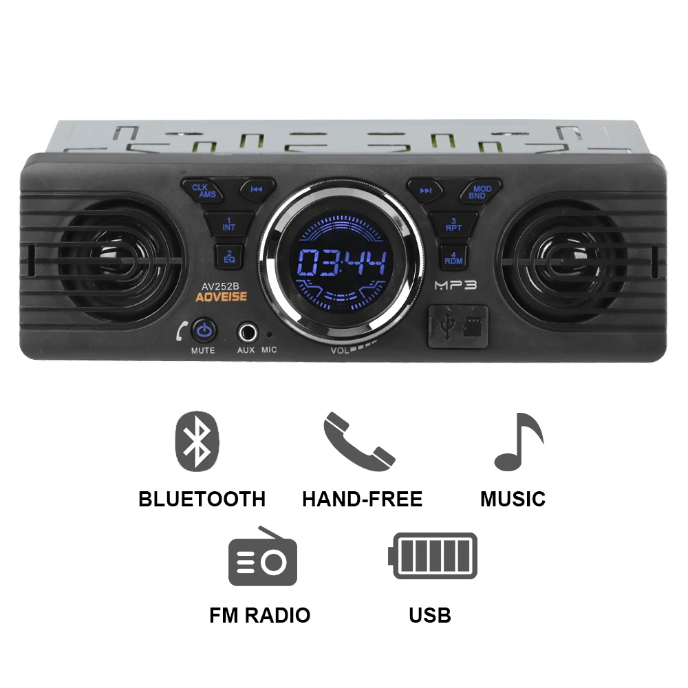 

Car Radio MP3 Player FM Audio Digital Clock AUX Input Built-in 2 Speakers Auto-radio 1 Din Bluetooth Hands-free USB TF Card