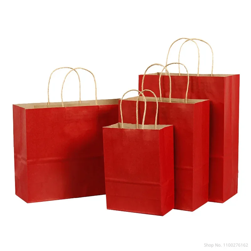 10 Pcs/lot Gift Bags With Handles Multi-function Red Paper Bags Recyclable Bag Environmental Protection Clothes Shoes Bag