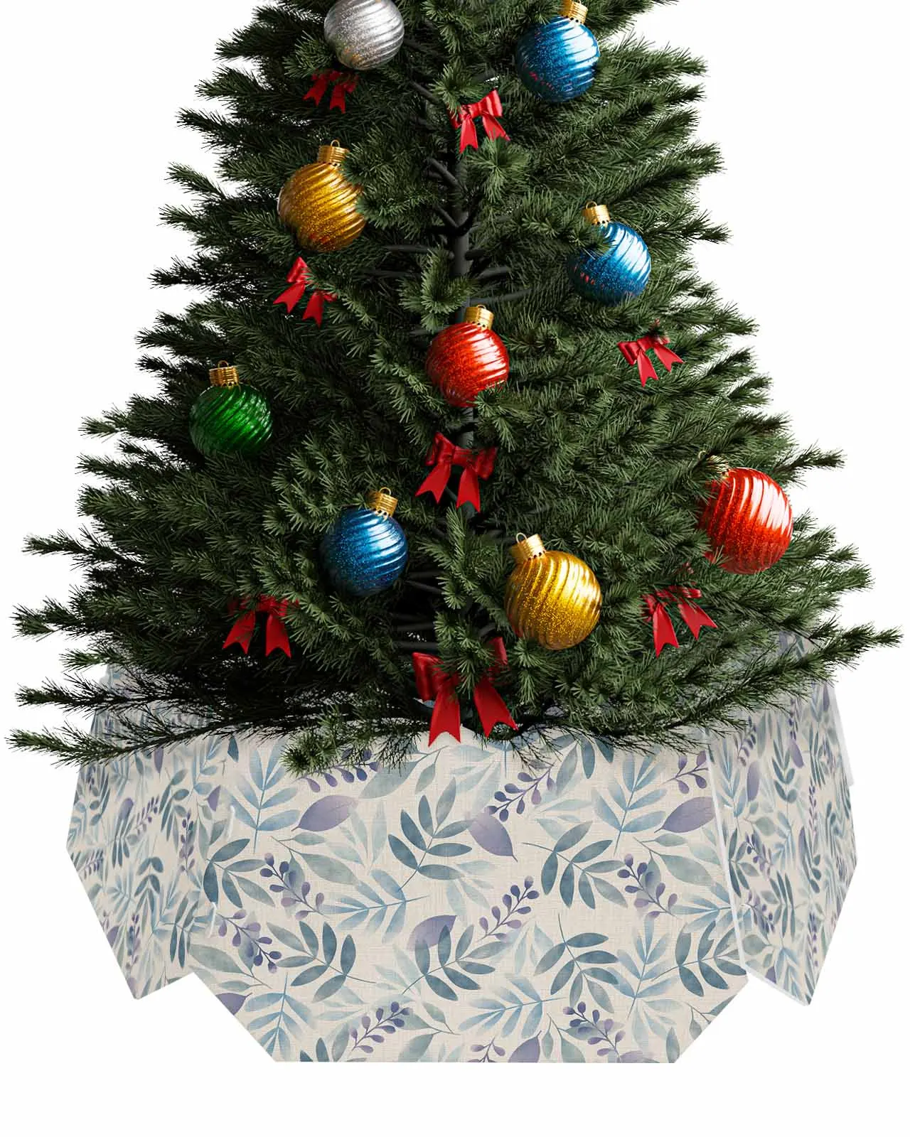 Purple Leaves Gray Blue Leaves Christmas Tree Creative Printed stereoscopic Tree Bottom Decoration Festival Party Tree Skirt